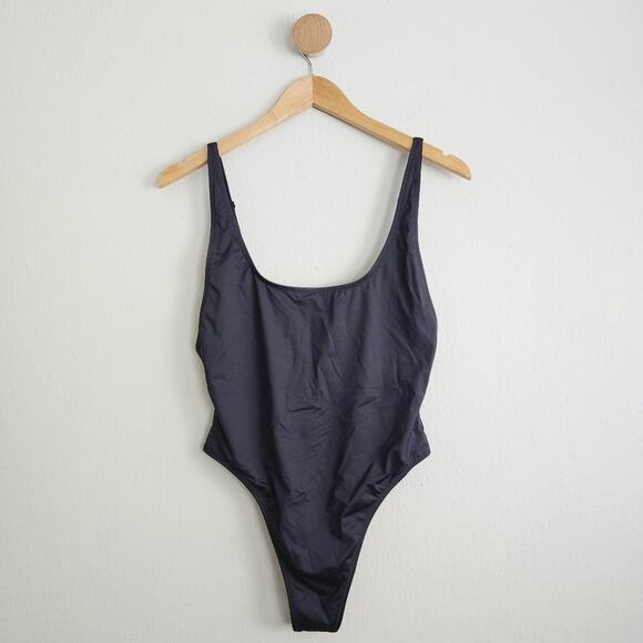 NEW SKIMS Black Onyx Recycled Swim Scoop Neck One Piece Swimsuit - Picture 4 of 11